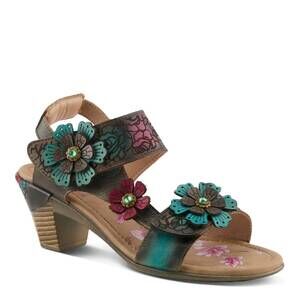 NEW L'ARTISTE women's salira heeled sandal in turquoise multi